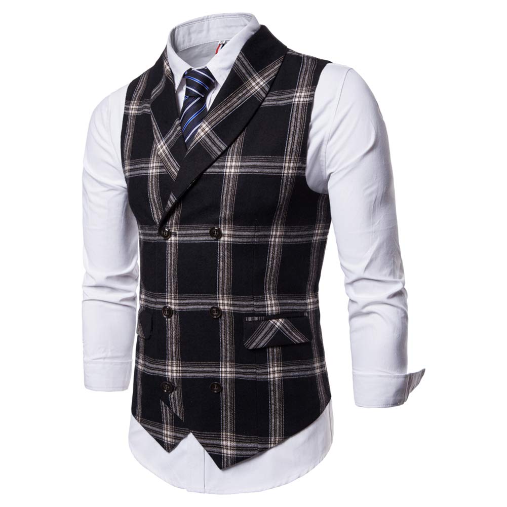 YFFUSHI Mens Turn Down Collar Premium Button Down Vest Waistcoat Black Brown