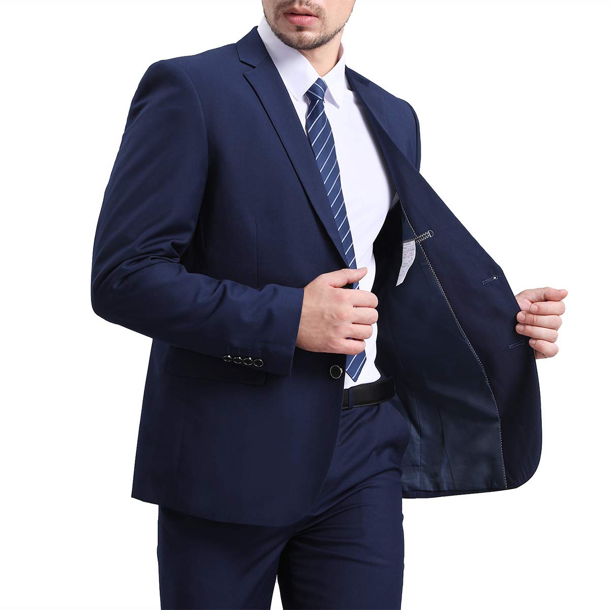 YFFUSHI Mens Slim Fit Blazer Two-Button Casual Suit Jacket Dark Blue