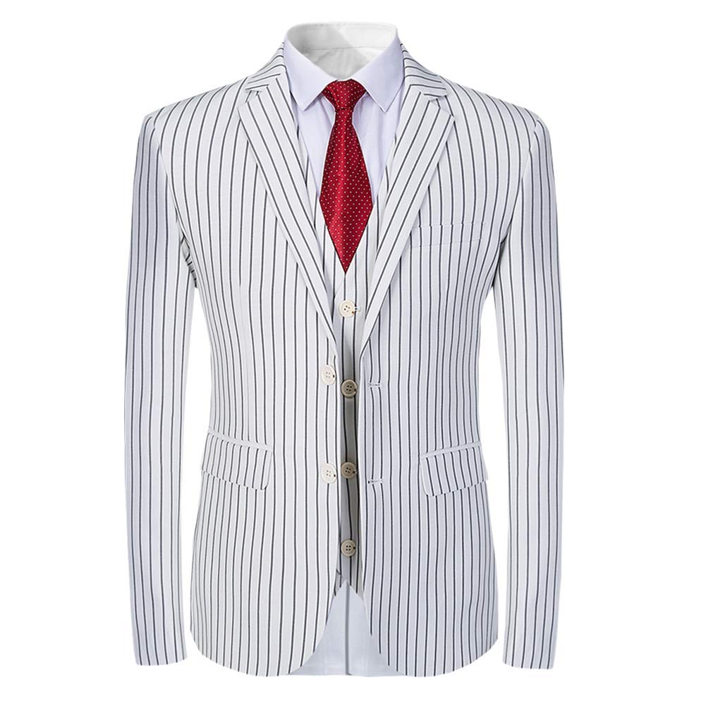 Mens White Formal Pinstripe Slim Fit Notched Lapel 3 Piece Suit