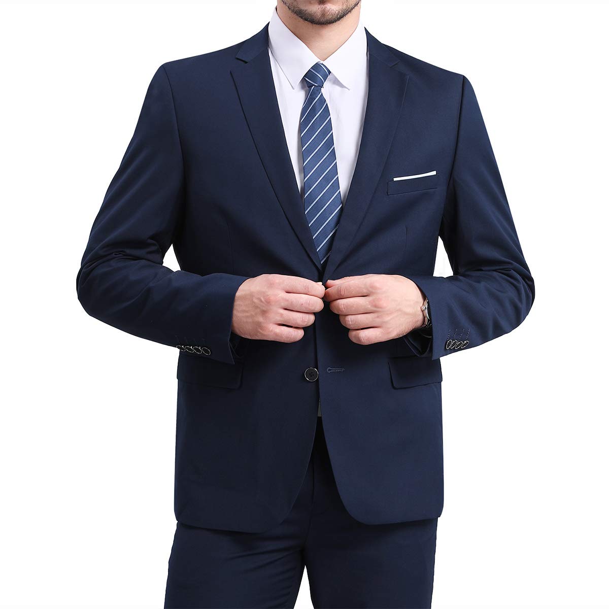 YFFUSHI Mens Slim Fit Blazer Two-Button Casual Suit Jacket Dark Blue