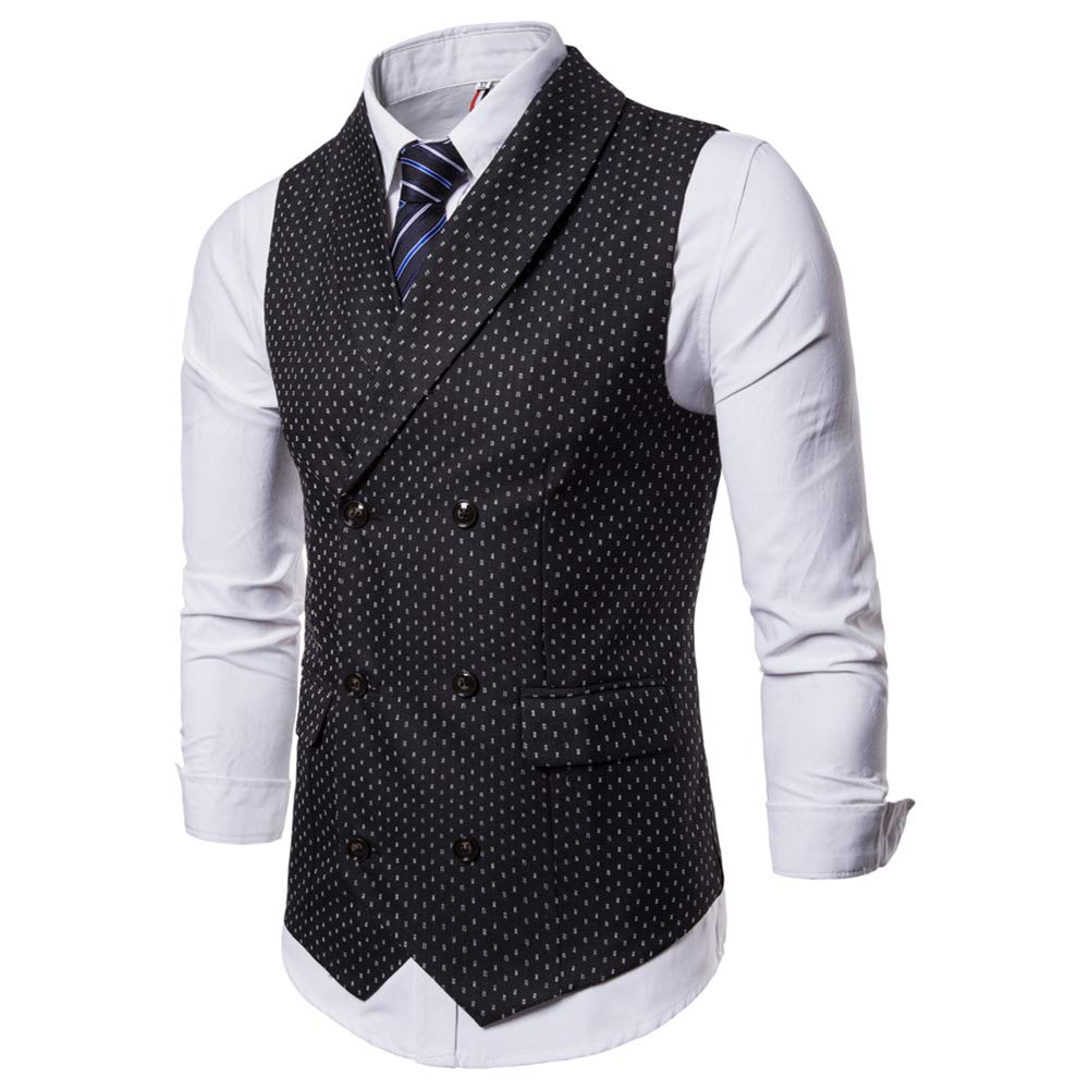 YFFUSHI Mens Slim Fit Dress Stripes Button Down Vest Waistcoat Black