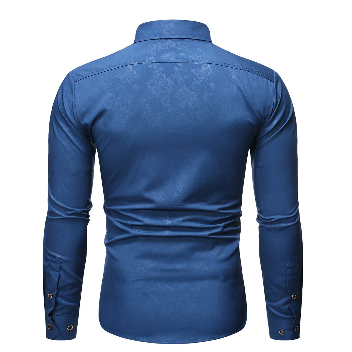 YFFUSHI Mens Casual Floral Butterfly Pattern Slim Fit Long Sleeve Button Down Shirt Blue