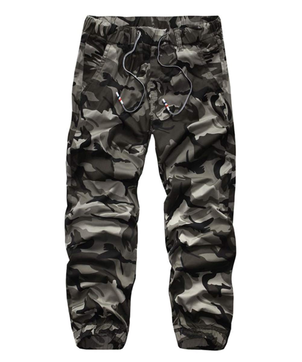 YFFUSHI Mens Camo Cargo Pants Cotton Casual Straight Leg Work Pants with Multi Pockets Camo Black