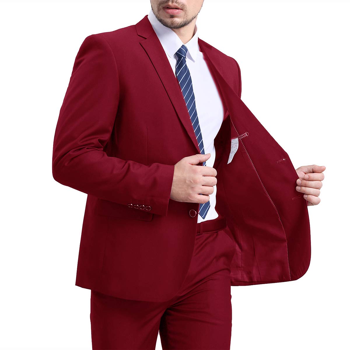 YFFUSHI Mens Slim Fit Blazer Two-Button Casual Suit Jacket Wine Red