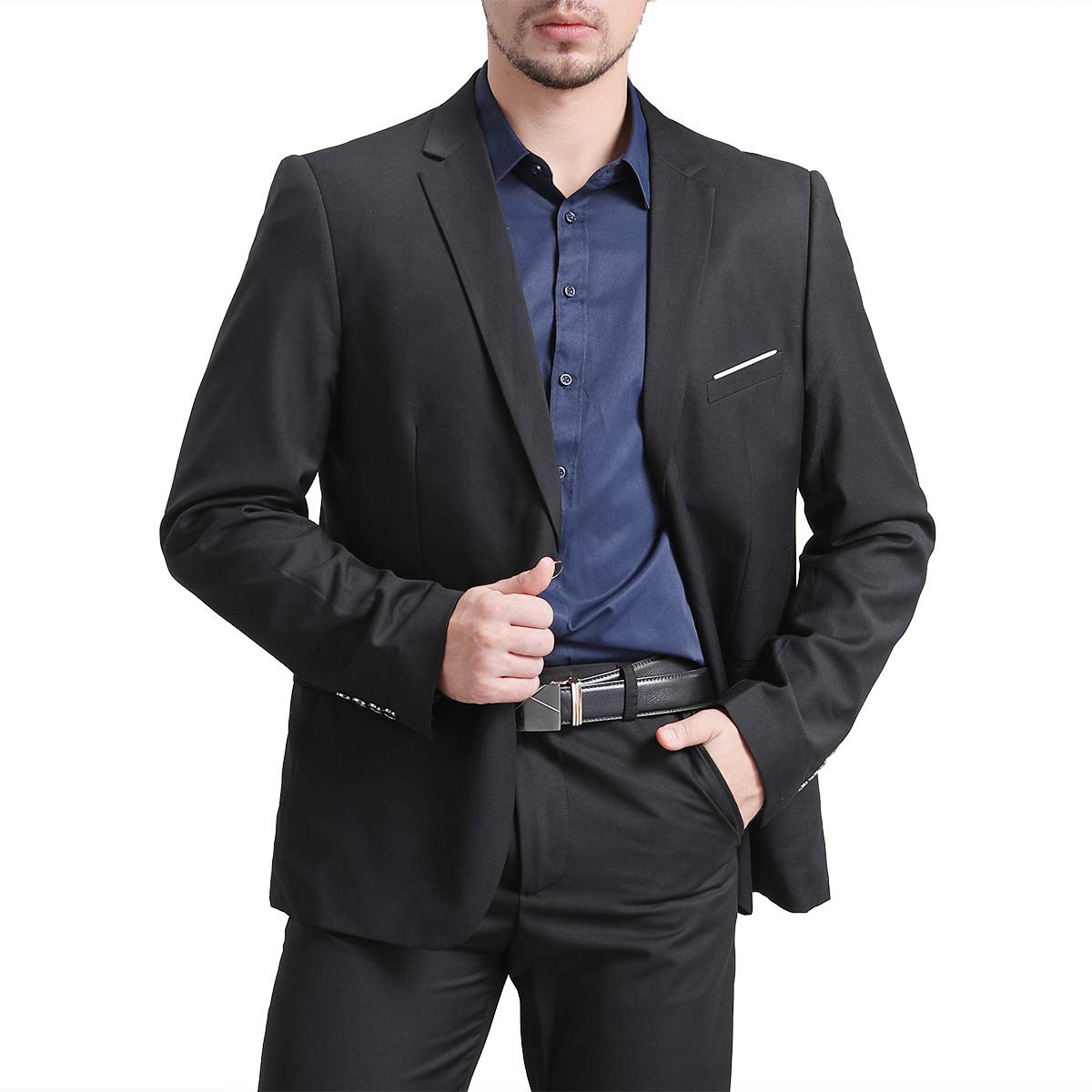 YFFUSHI Mens Slim Fit Blazer Two-Button Casual Suit Jacket Black