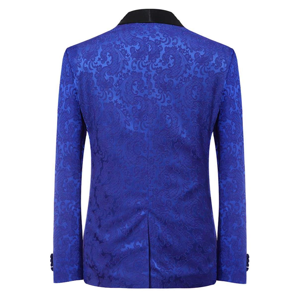 YFFUSHI Men's Elegant Jacquard 3 Piece Suit Slim Fit Royal Tuxedo Blue