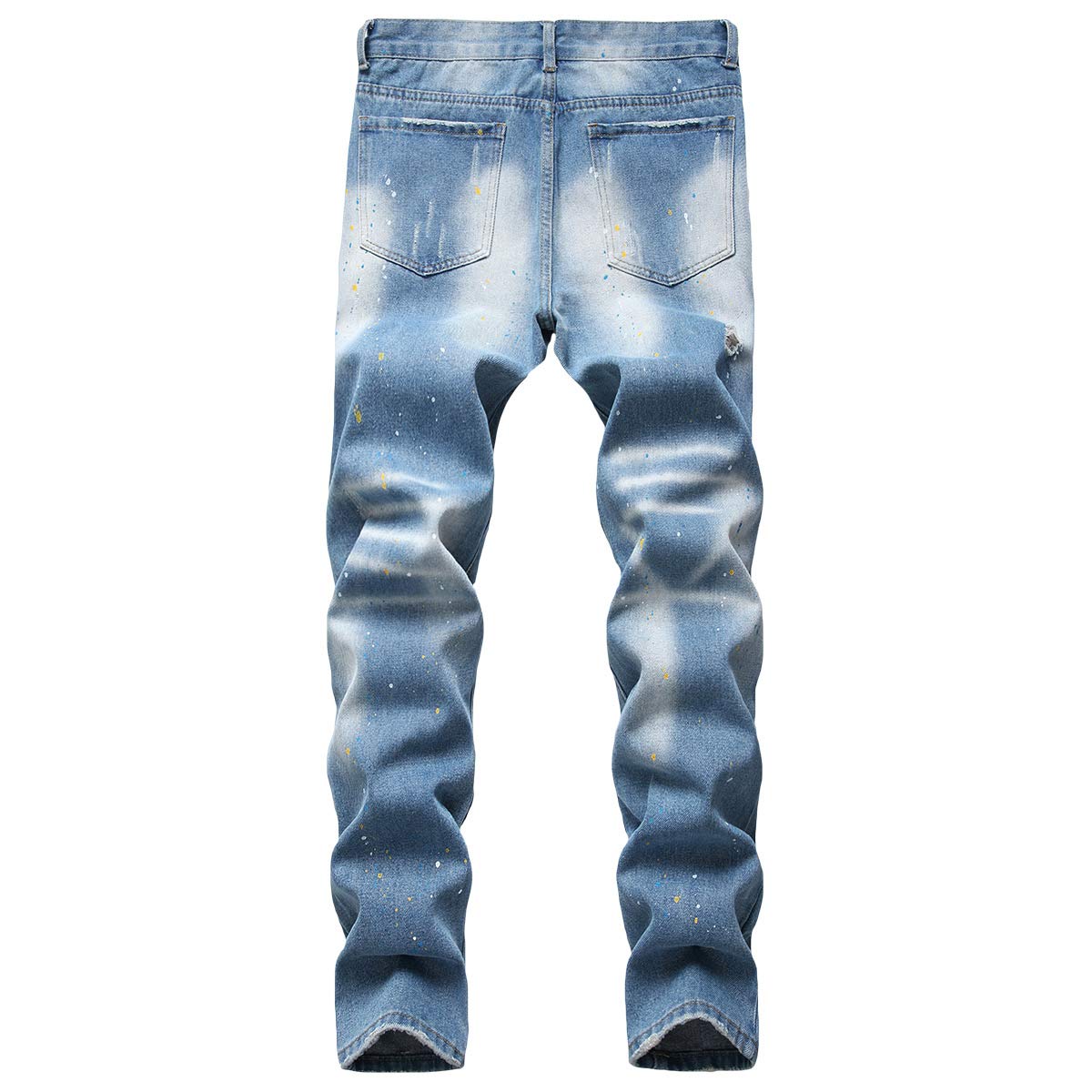 YFFUSHI Mens Ripped Distressed Stretch Jeans Pants Skinny Slim Fit Straight Leg Fashion Pants Blue 4