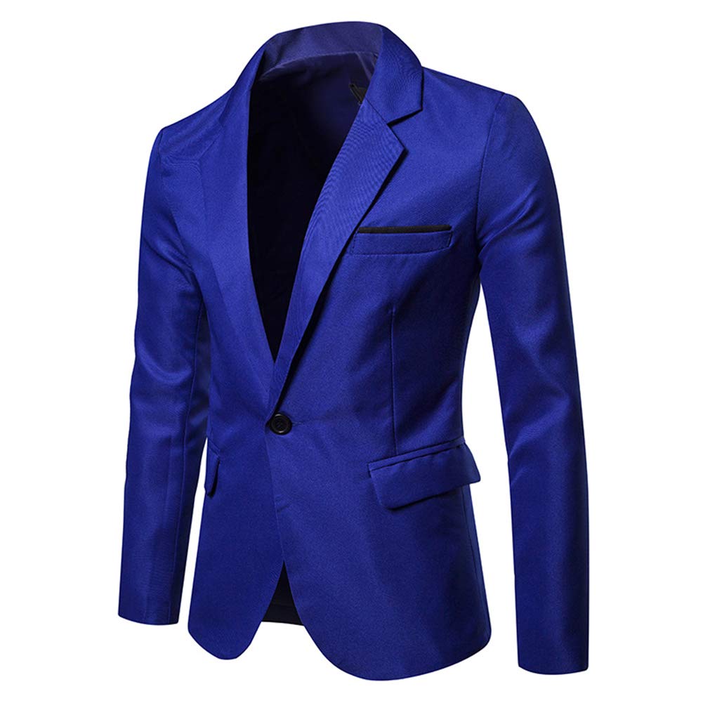 YFFUSHI Mens Suit Jacket 1 Button Notched Lapel Sport Coat Business Daily Blazer Dark Blue