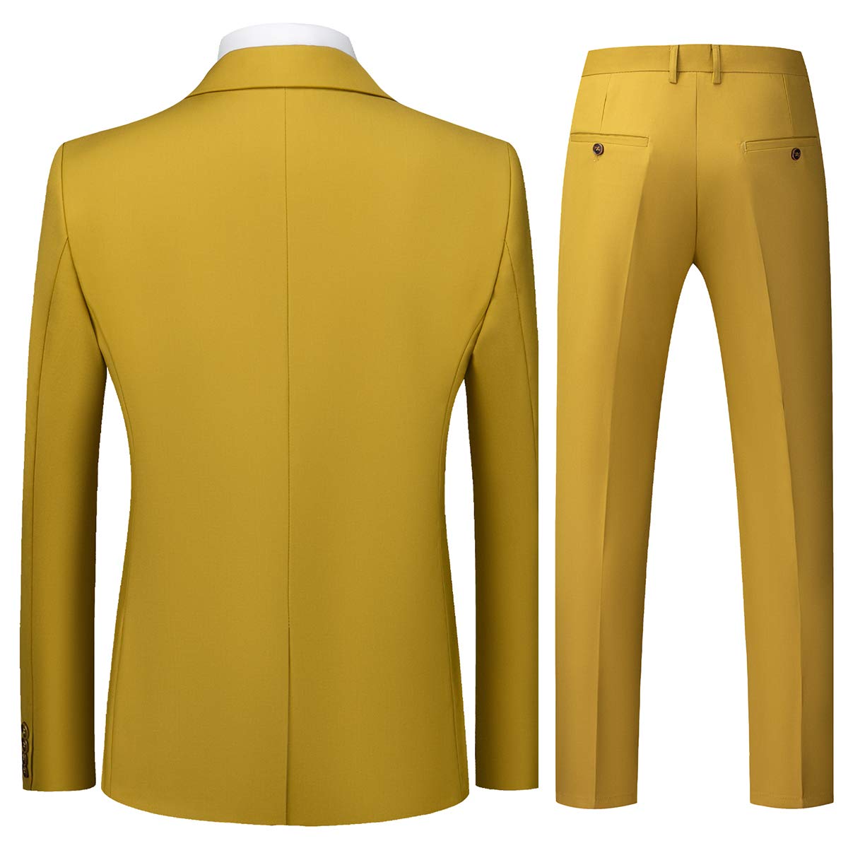 YFFUSHI Mens 3 Piece Suits Slim Fit 2 Buttons Business Wedding Formal Yellow