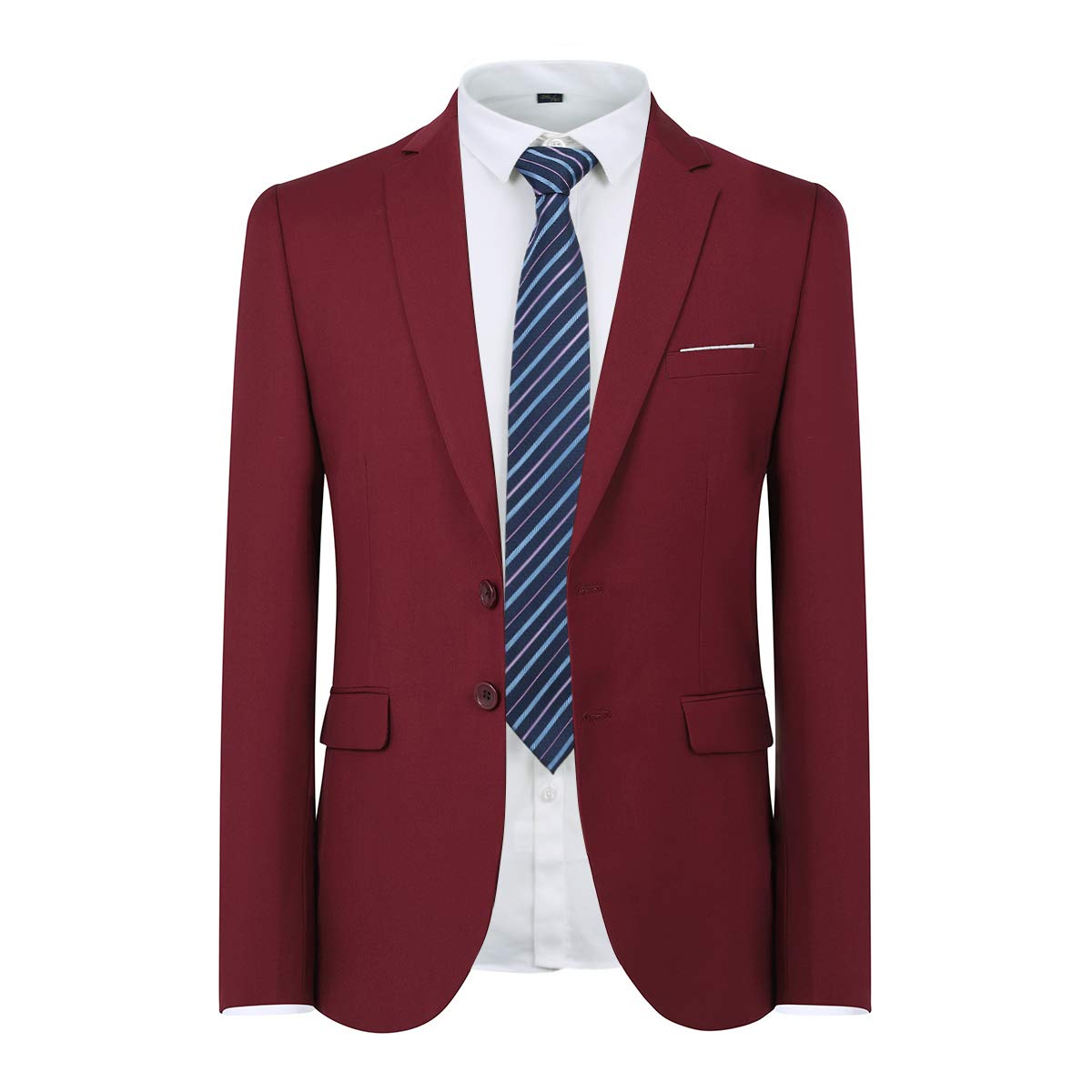 YFFUSHI Mens Slim Fit 2 Piece Set Suit Blazer Suit Shirt Separates Wine Red