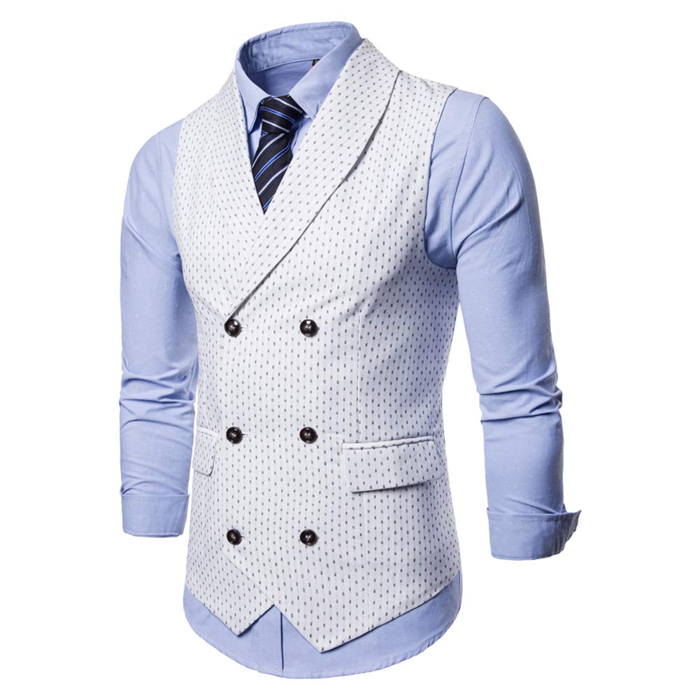 YFFUSHI Mens Slim Fit Dress Stripes Button Down Vest Waistcoat White