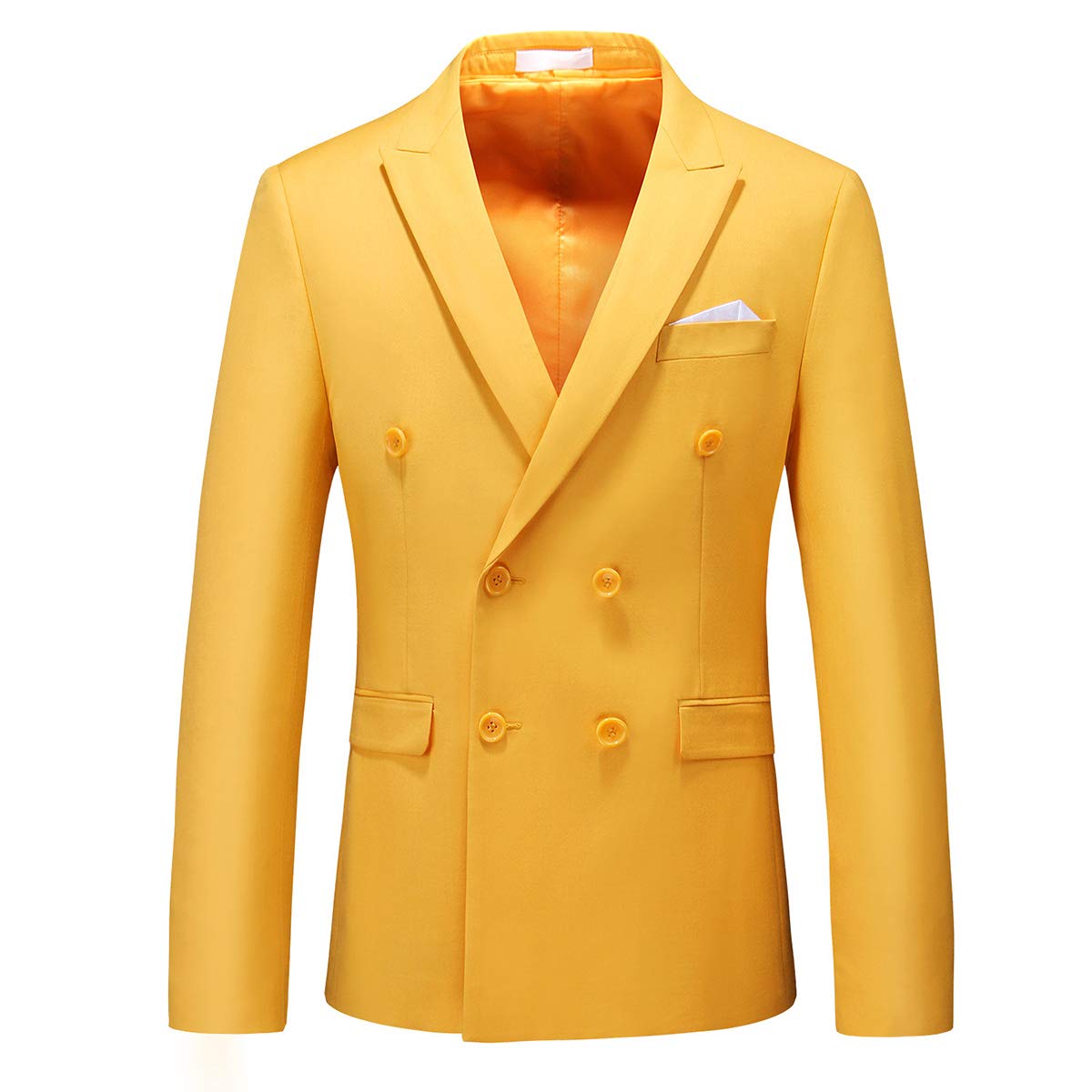 YFFUSHI Mens 2 Piece Dress Suits Double Breasted Solid Formal Casual Tuxedo Trousers Set Yellow