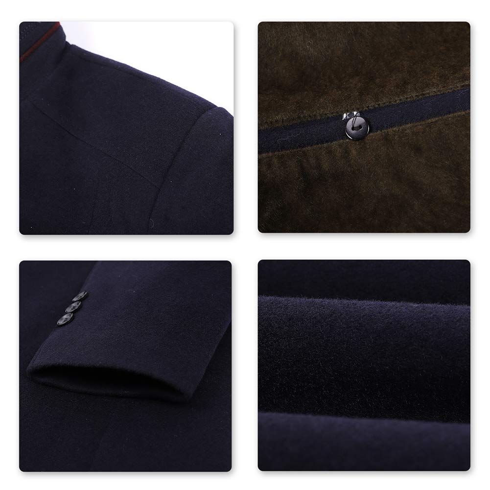 YFFUSHI Mens Wool Blend Coat Thick Warm Winter Casual Overcoat with Removable Fur Collar Navy