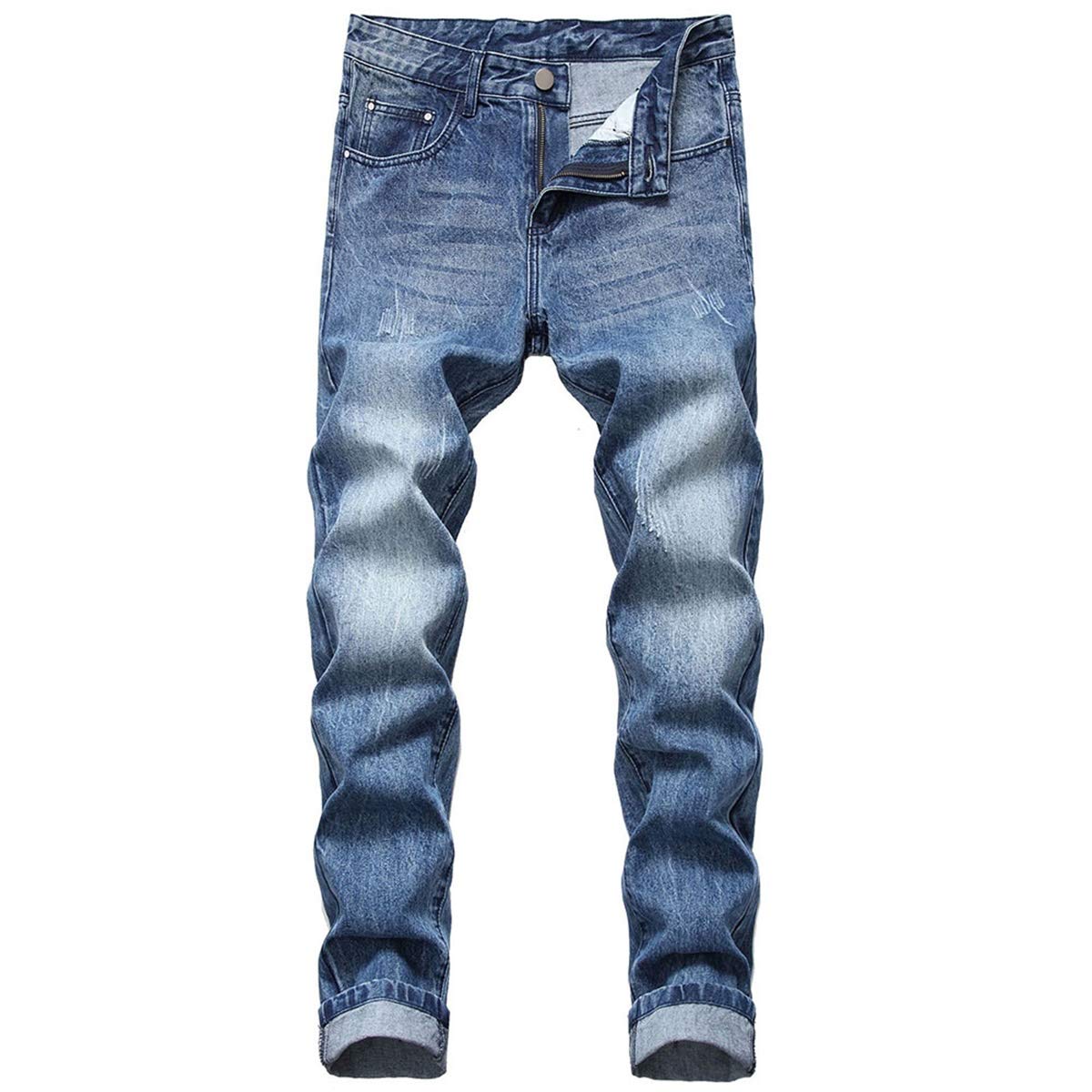 YFFUSHI Men's Classic Slim Fit Jeans Pants Straight-Leg Stretch Comfort Denim Pants Dark Blue