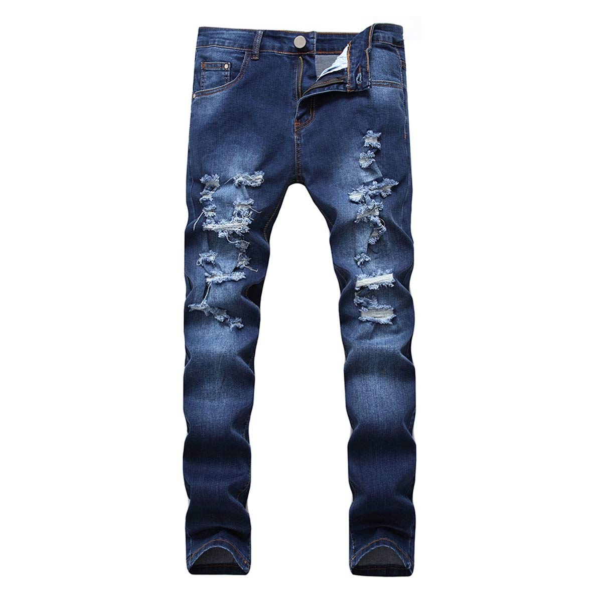 YFFUSHI Mens Ripped Washed Jeans Skinny Straight Fit Distressed Holes Comfy Denim Pants Dark Blue