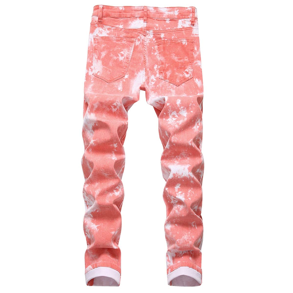 YFFUSHI Men's Clasic Straight Leg Ripped Distressed Stretch Jeans Pants Pink