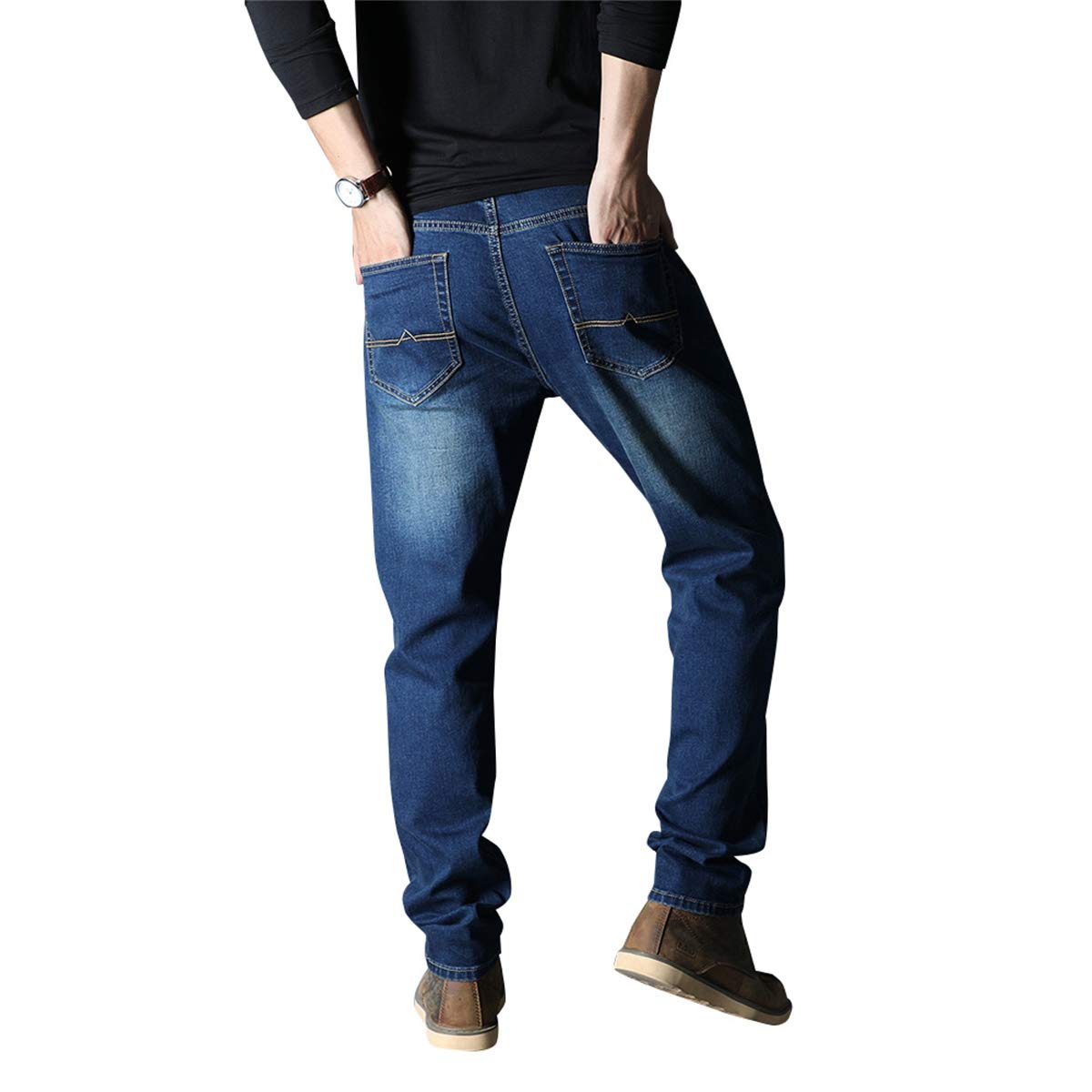 YFFUSHI Mens Regular Fit Stretch Jeans Cotton Comfort Flex Classic Straight Fit Denim Jeans Blue