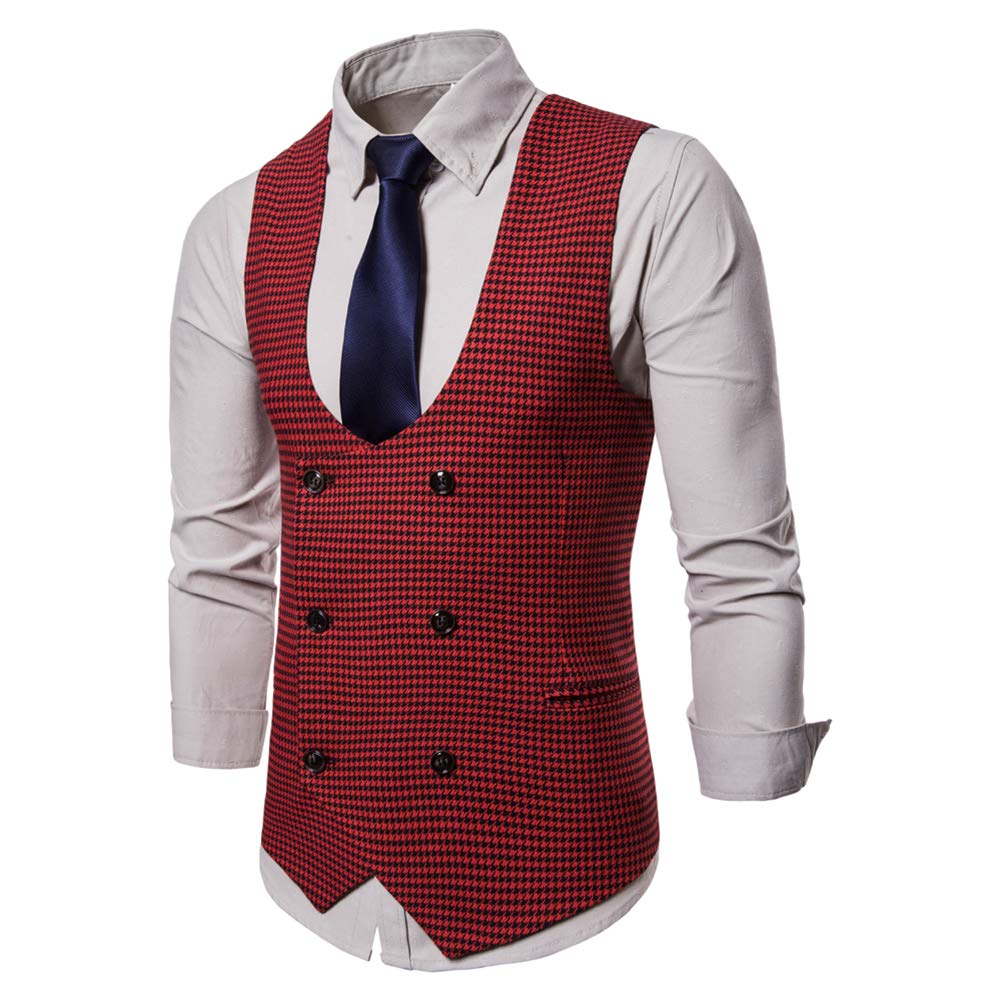 YFFUSHI Mens Slim Fit Formal Premium Vest Waistcoat Red