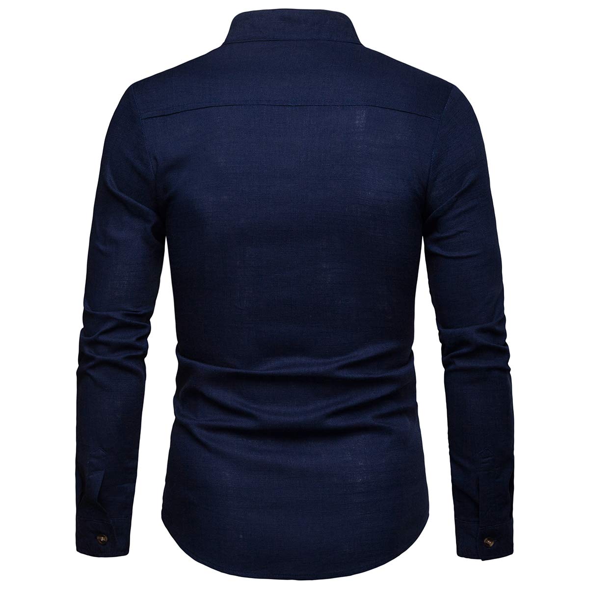 YFFUSHI Mens Long Sleeve Linen Shirts Standard fit Solid Color Casual Button Down Shirts Navy