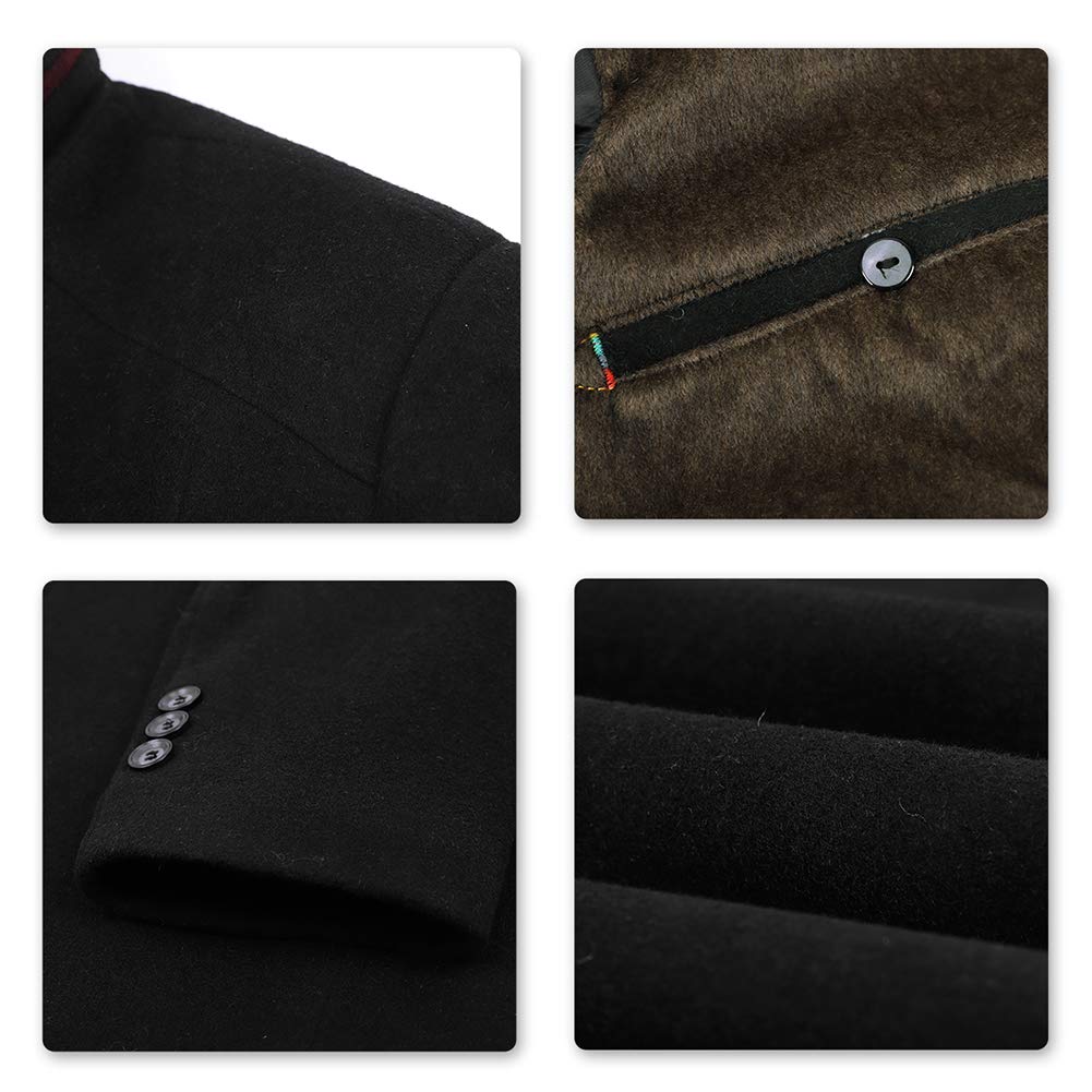 YFFUSHI Mens Wool Blend Coat Thick Warm Winter Casual Overcoat with Removable Fur Collar Black