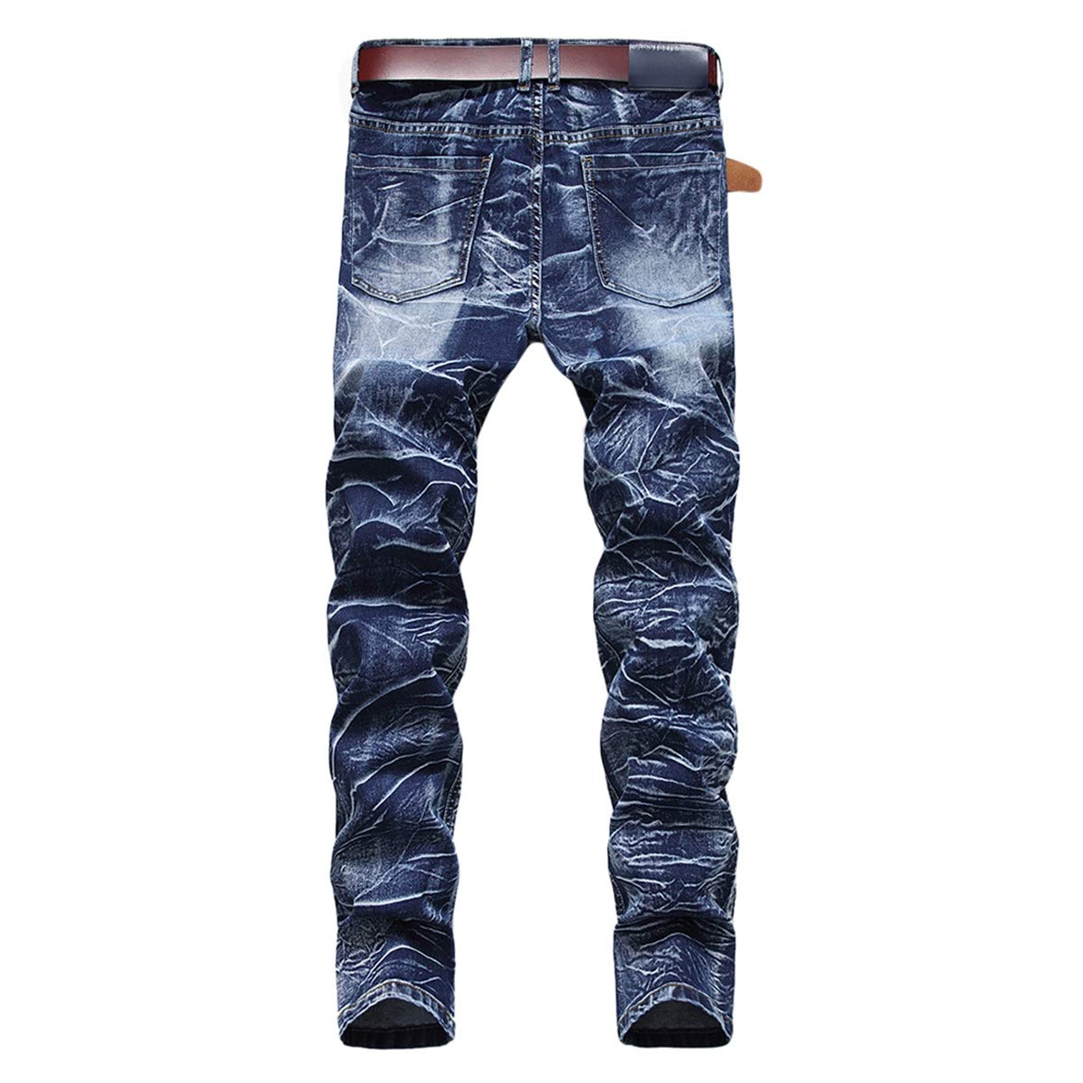 YFFUSHI Men's Distressed Ripped Jeans Long Straight Slim Fit Denim Jeans Casual Pants Trousers Blue 1