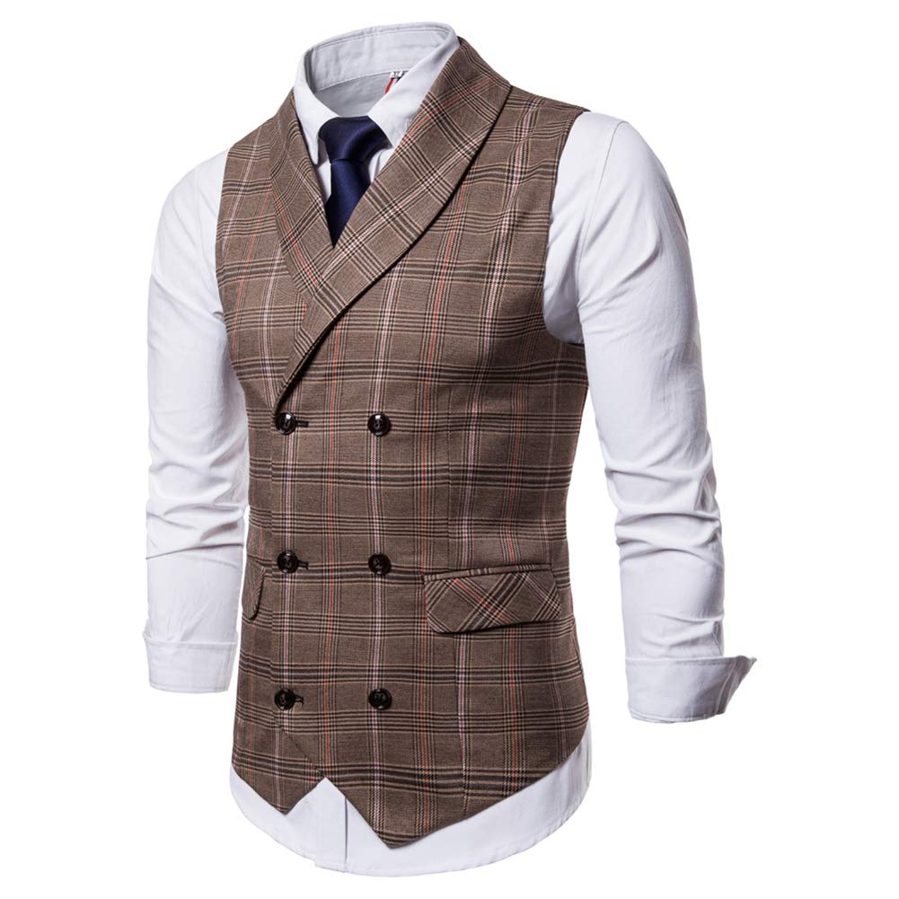 YFFUSHI Mens Turn Down Collar Premium Button Down Vest Waistcoat Coffee