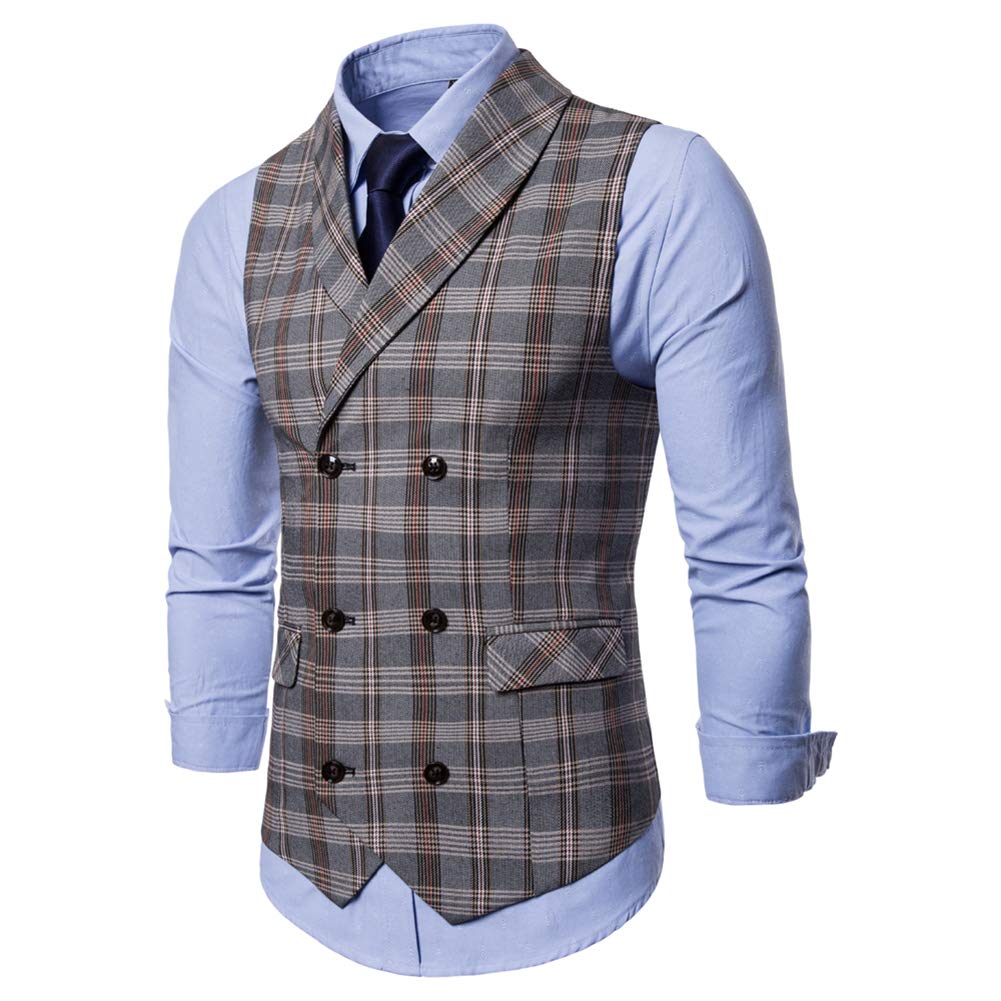 YFFUSHI Mens Slim Fit Turn Down Collar Premium Vest Waistcoat Grey 3