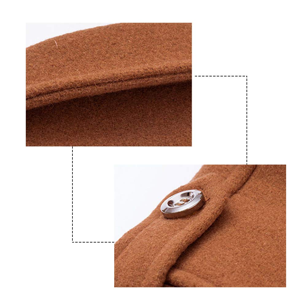 YFFUSHI Men's Winter Wool Trench Coat Fleece Blend Stylish Single Breasted Warm Peacoat Brown