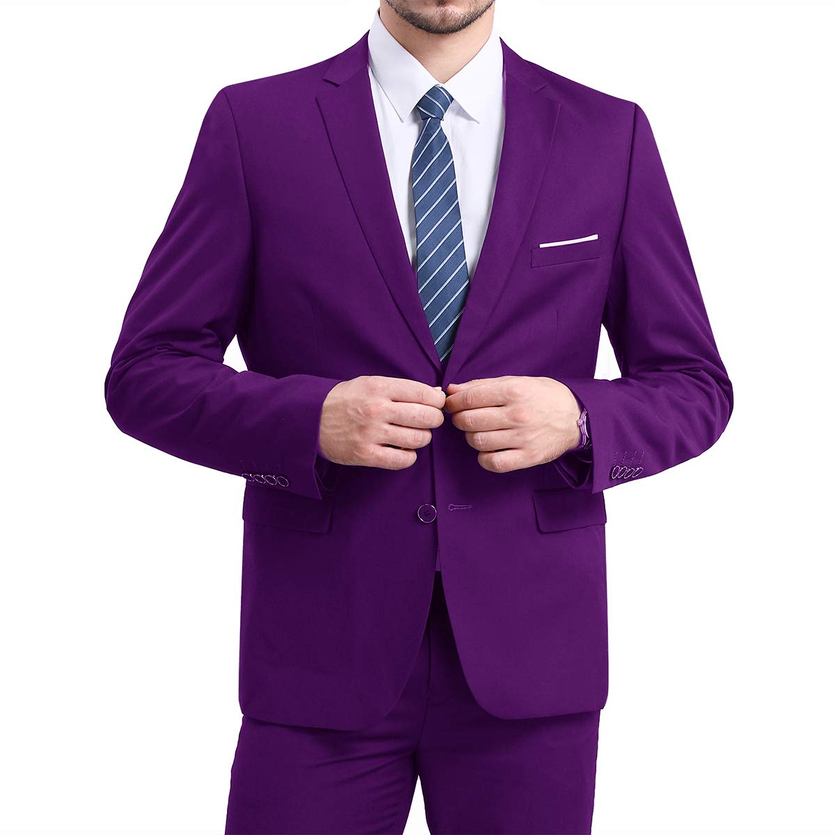 YFFUSHI Mens Slim Fit Blazer Two-Button Casual Suit Jacket Purple