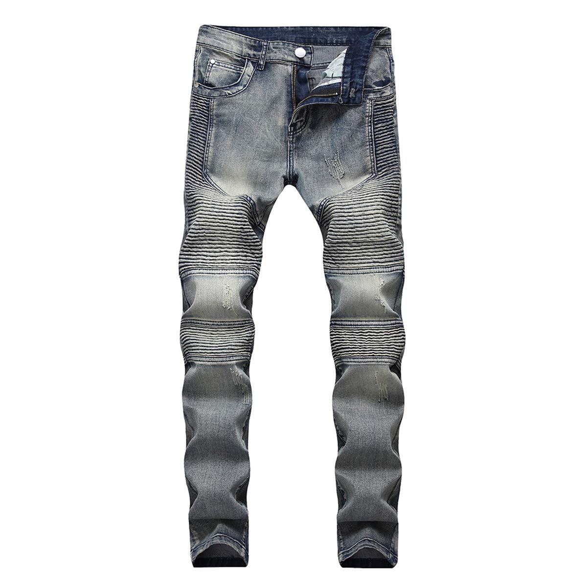 YFFUSHI Men's Distressed Ripped Jeans Long Straight Slim Fit Denim Jeans Casual Pants Trousers Blue&grey