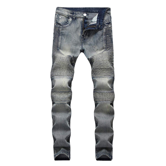 YFFUSHI Men's Distressed Ripped Jeans Long Straight Slim Fit Denim Jeans Casual Pants Trousers Blue&grey