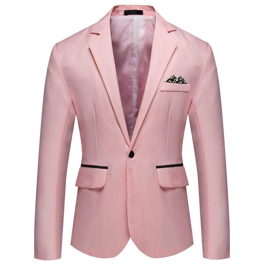 YFFUSHI Men's Casual Slim Fit One Button Notched Lapel Lightweight Blazer Pink