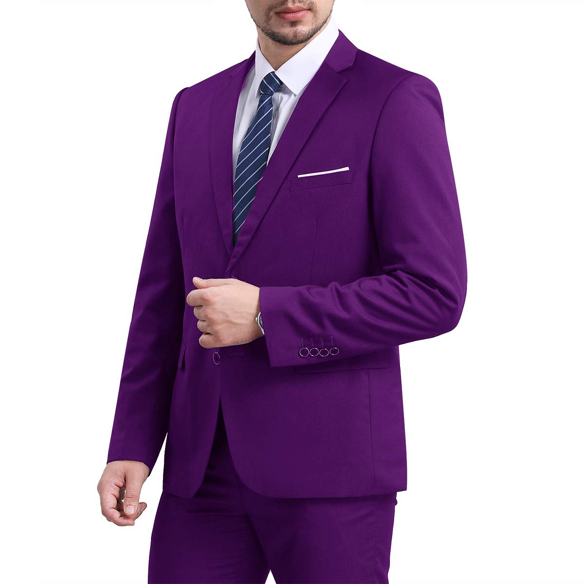 YFFUSHI Mens Slim Fit Blazer Two-Button Casual Suit Jacket Purple