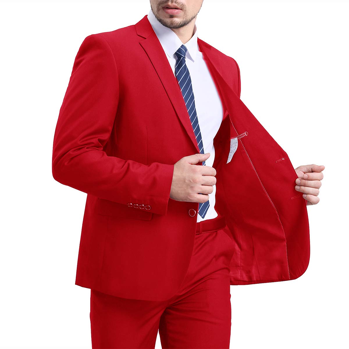 YFFUSHI Mens Slim Fit Blazer Two-Button Casual Suit Jacket Red