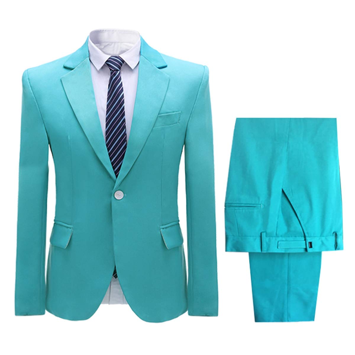 YFFUSHI Men's 2 Piece Suit One Button Closure Solid Color Suit Set Green