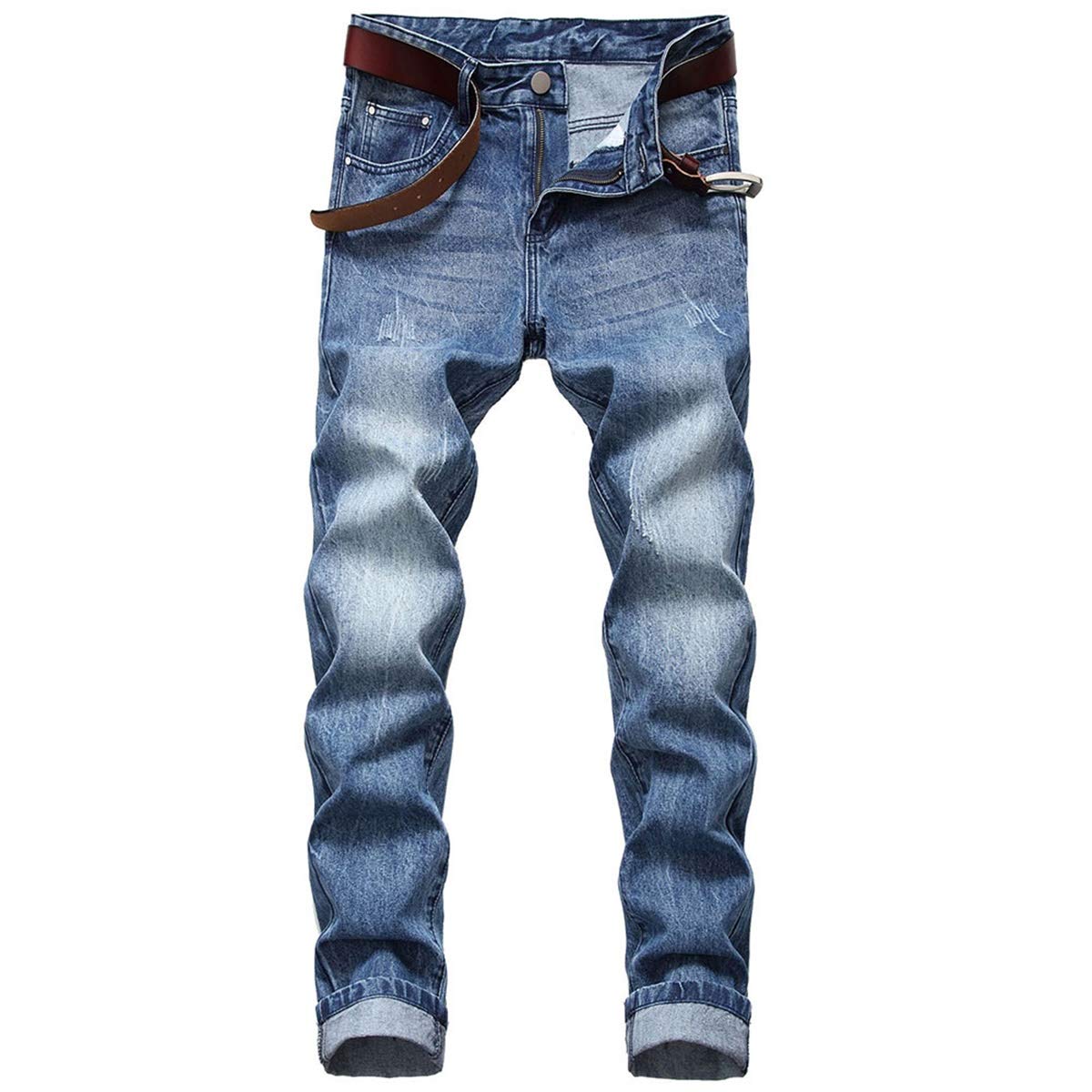 YFFUSHI Men's Classic Slim Fit Jeans Pants Straight-Leg Stretch Comfort Denim Pants Dark Blue