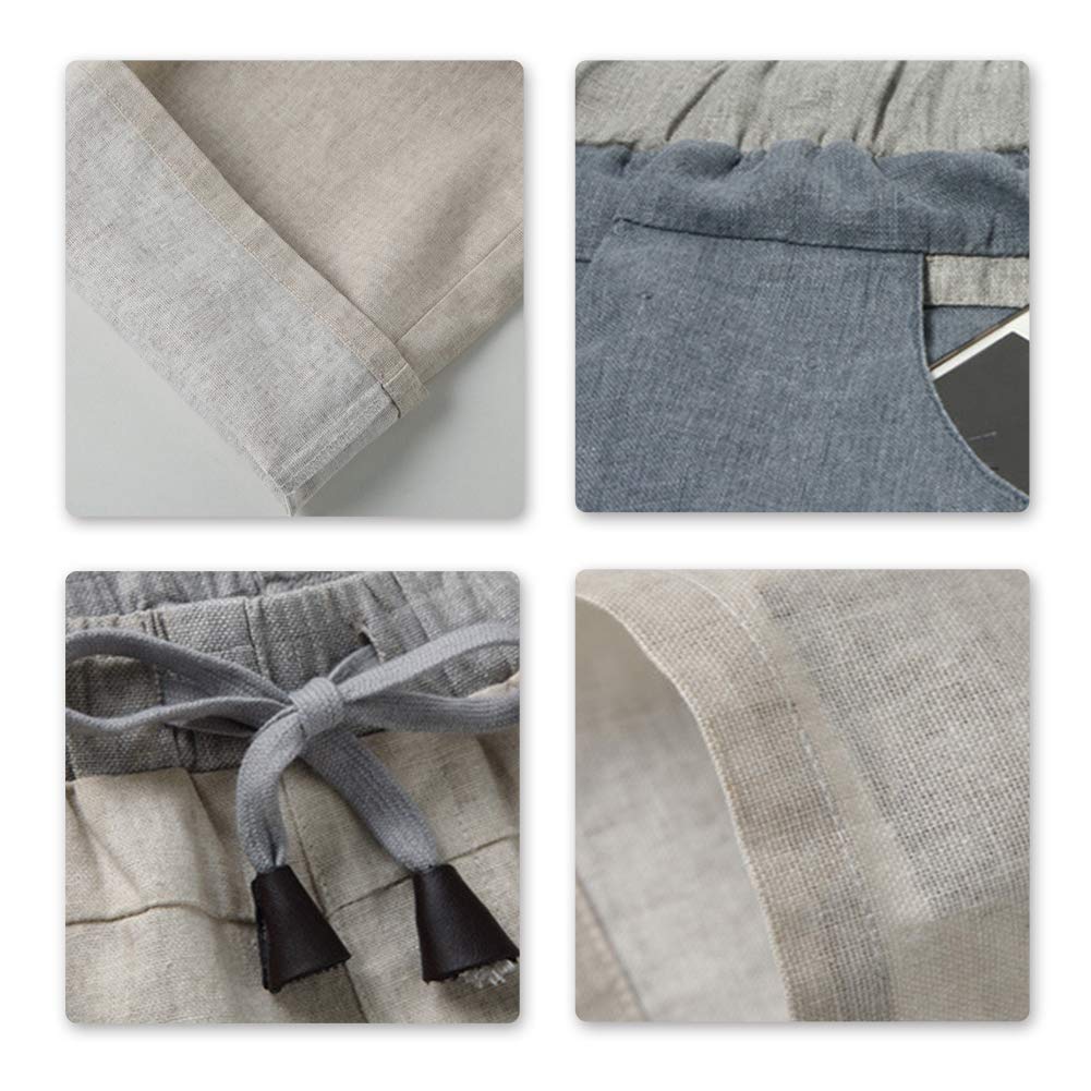 YFFUSHI Men's Drawstring Pants Linen Elastic Waist Trousers Straight Pants Light Gray