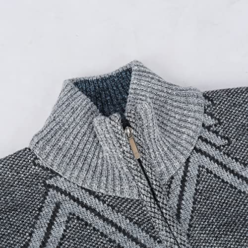 Mens Knitted Cardigan Thick Sweater Full Zip Stand Collar Warm Jumper Fleece Lined Winter Coat