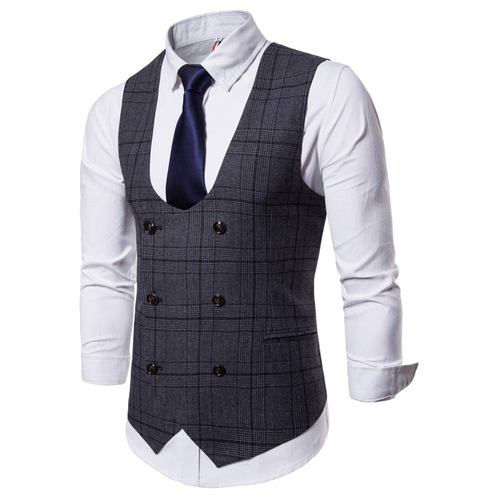 YFFUSHI Mens Slim Fit Formal Premium Button Down Vest Waistcoat Dark Grey