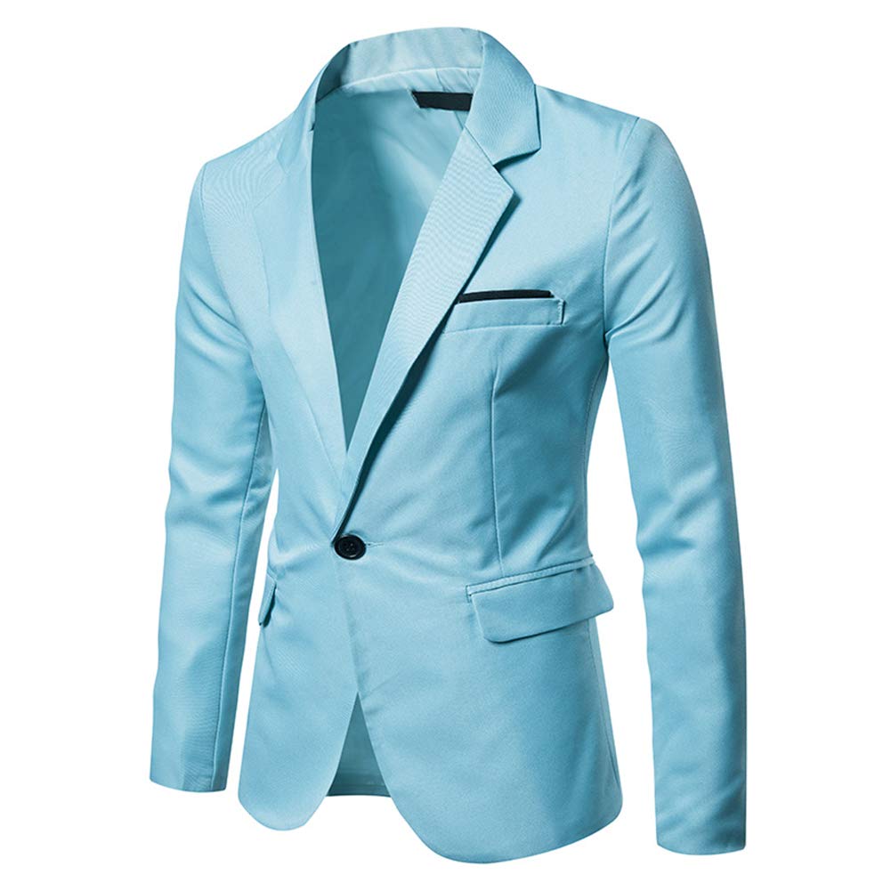 YFFUSHI Mens Suit Jacket 1 Button Notched Lapel Sport Coat Business Daily Blazer Light Blue