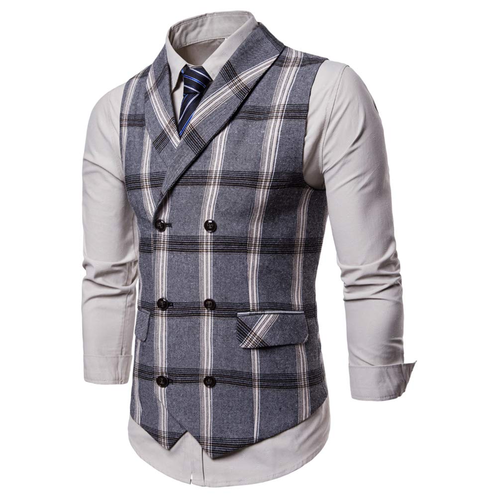 YFFUSHI Mens Slim Fit Turn Down Collar Premium Vest Waistcoat Grey 2