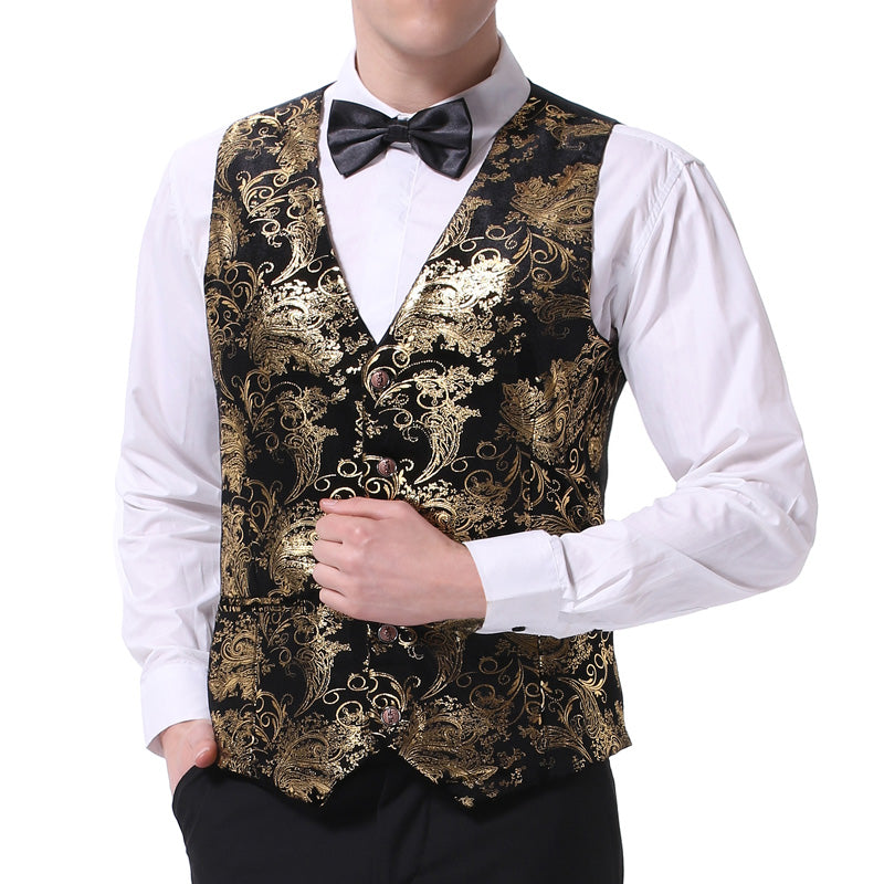 YFFUSHI Slim Fit Gold Stamping Vest Gold