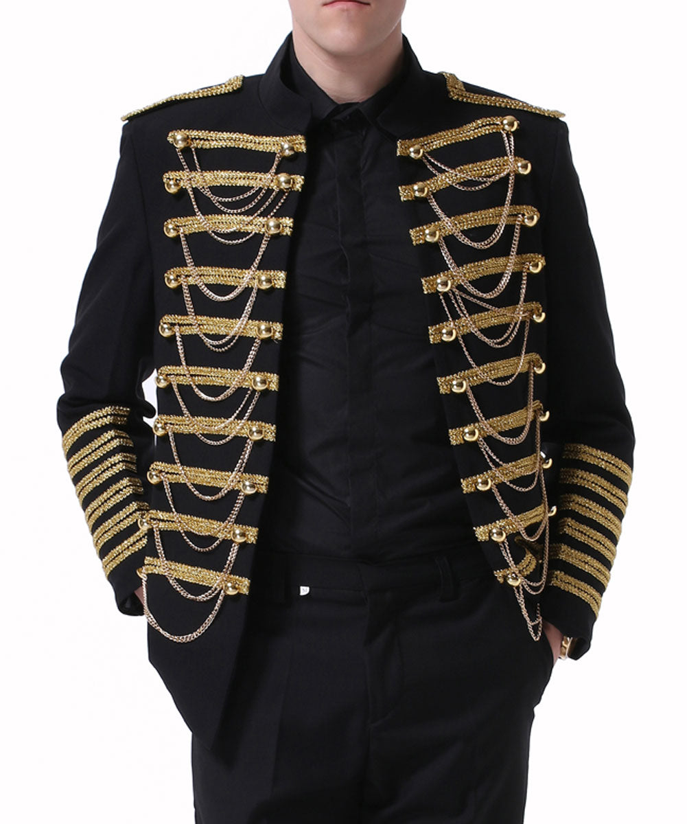 Mens Black Hussar Uniform Miltary Style Suit