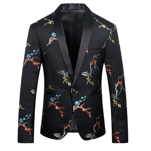 YFFUSHI Mens Floral Blazer Jacket Slim Fit Embroidered Nightclub/Performance Black