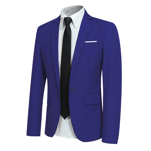 Mens Blue Slim Fit One Button Blazer