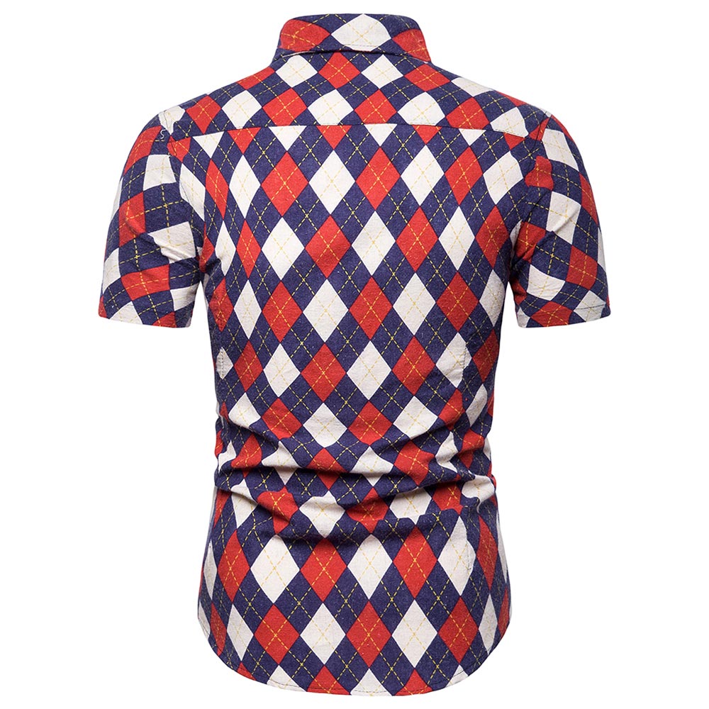 YFFUSHI Mens Slim Fit Rhombus Designed Shirt