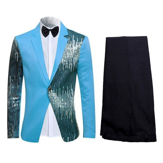 YFFUSHI Prom Stylish Sequin Suit 2-Piece Suit Blue