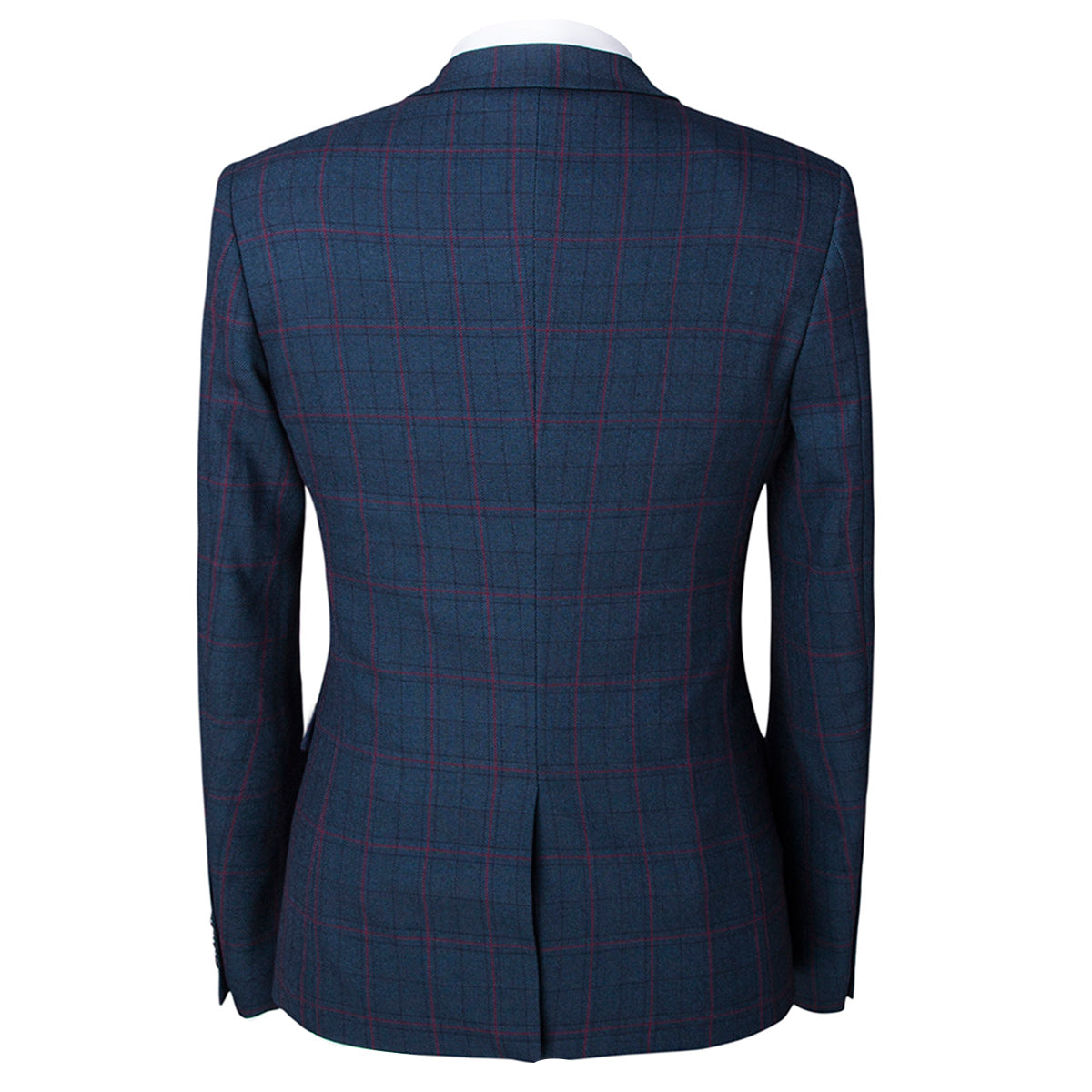 YFFUSHI Mens Plaid Suit 3-Piece Casual Suit Dark Blue