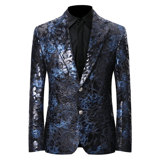 YFFUSHI Print Stylish Slim Fit Floral Blazer Navy