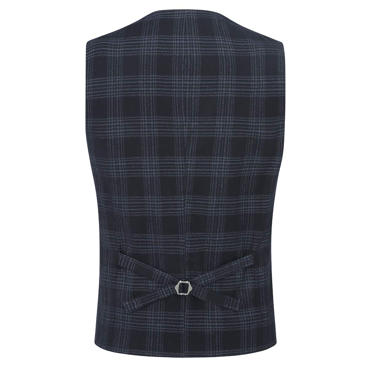 YFFUSHI Mens Plaid 3 Piece Suits Double Breasted Retro Slim Dress Blue Black